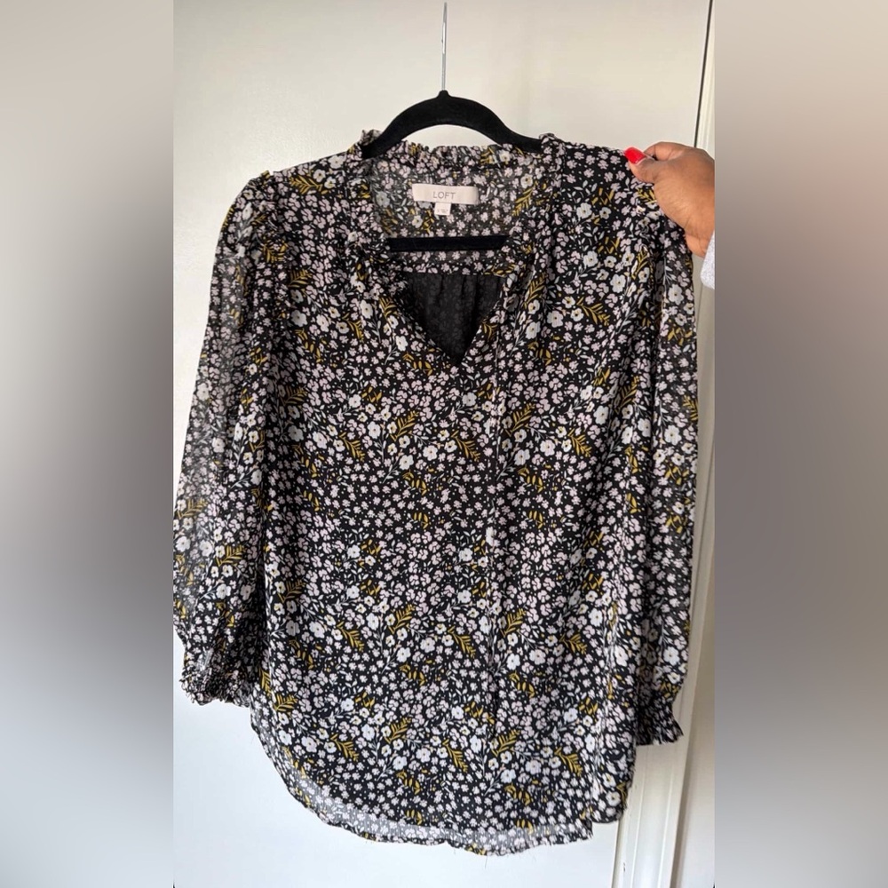 LOFT Floral Blouse - Black, White, and Yellow
